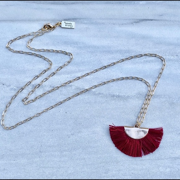 Pure Silk Fan Tassel Boho 22K Gold Necklace - Picture 5 of 9